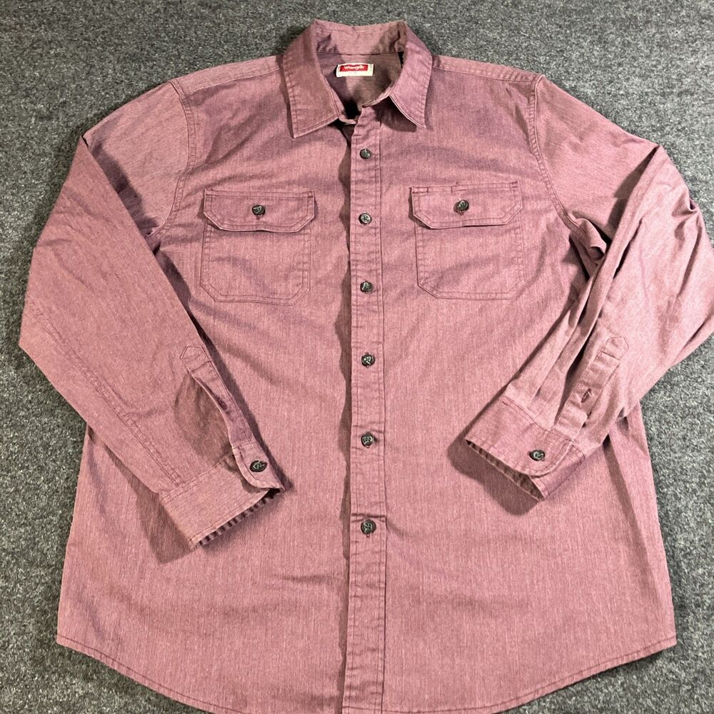 Wrangler Mens Epic Soft Long Sleeve Button Down Shirt Large Burgundy Red